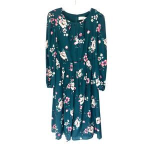 Eliza J Dress Plus Green Floral Print Spring Long Sleeve Pleated‎ Midi Size 16